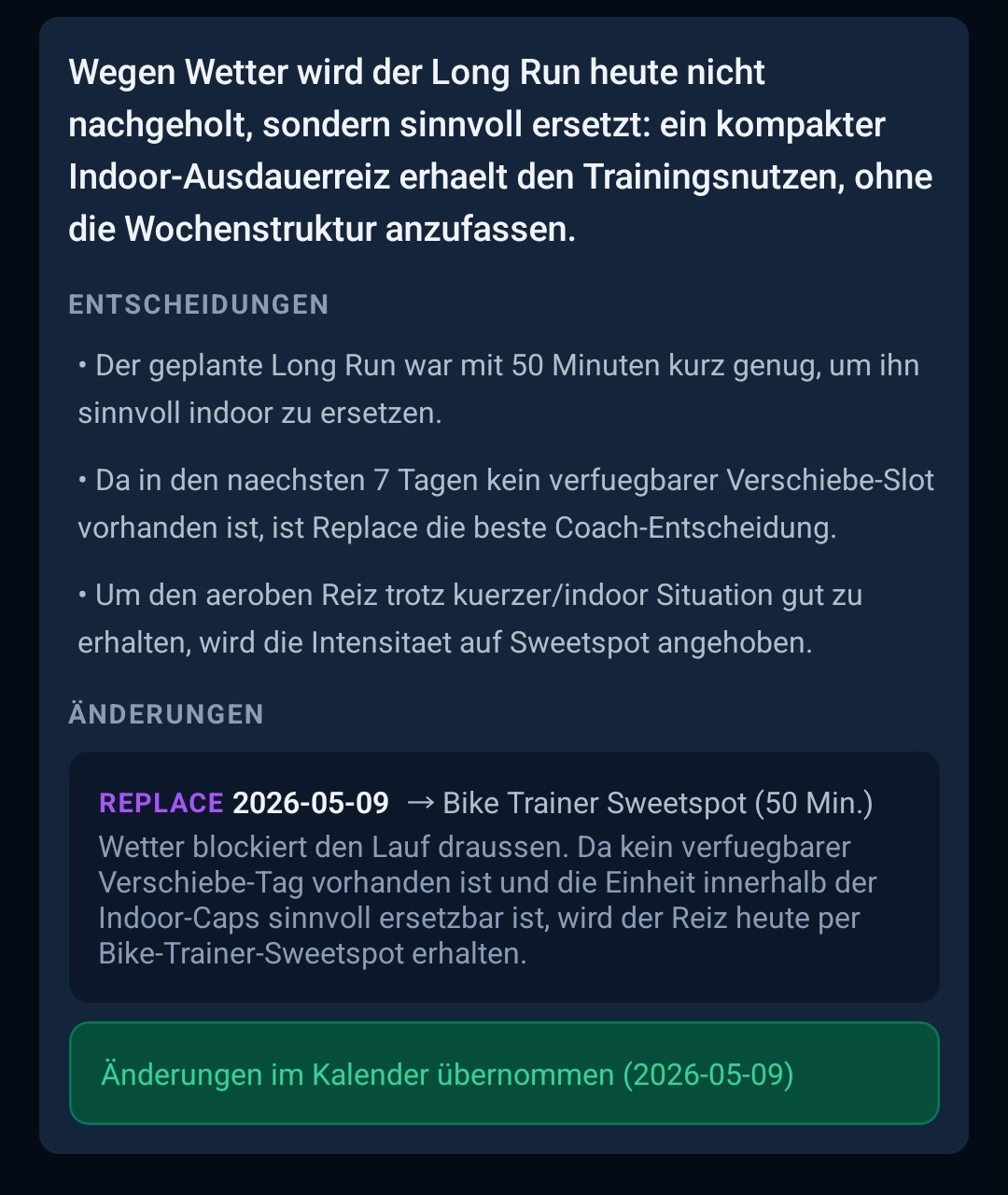Adaption — Coach-Entscheidung und Änderung