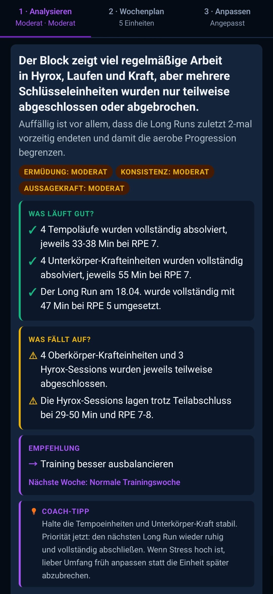 KI-Wochenanalyse mit Coach-Tipp