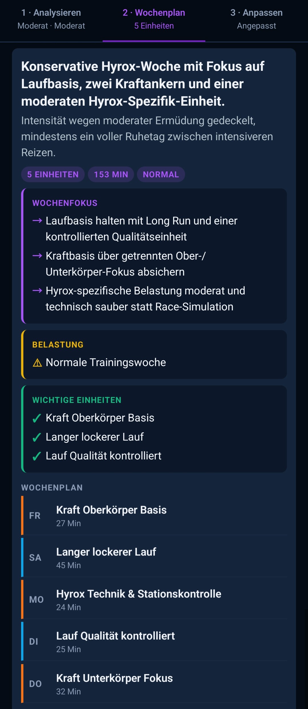KI generiert Trainingsplan