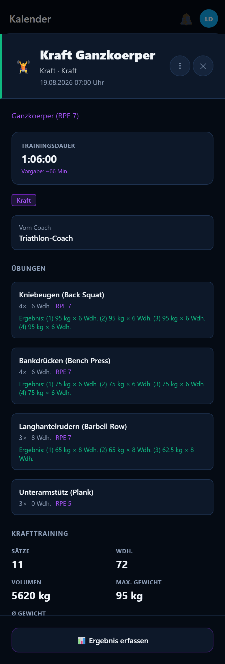 Kraft-Einheit mit Vorgaben je Satz