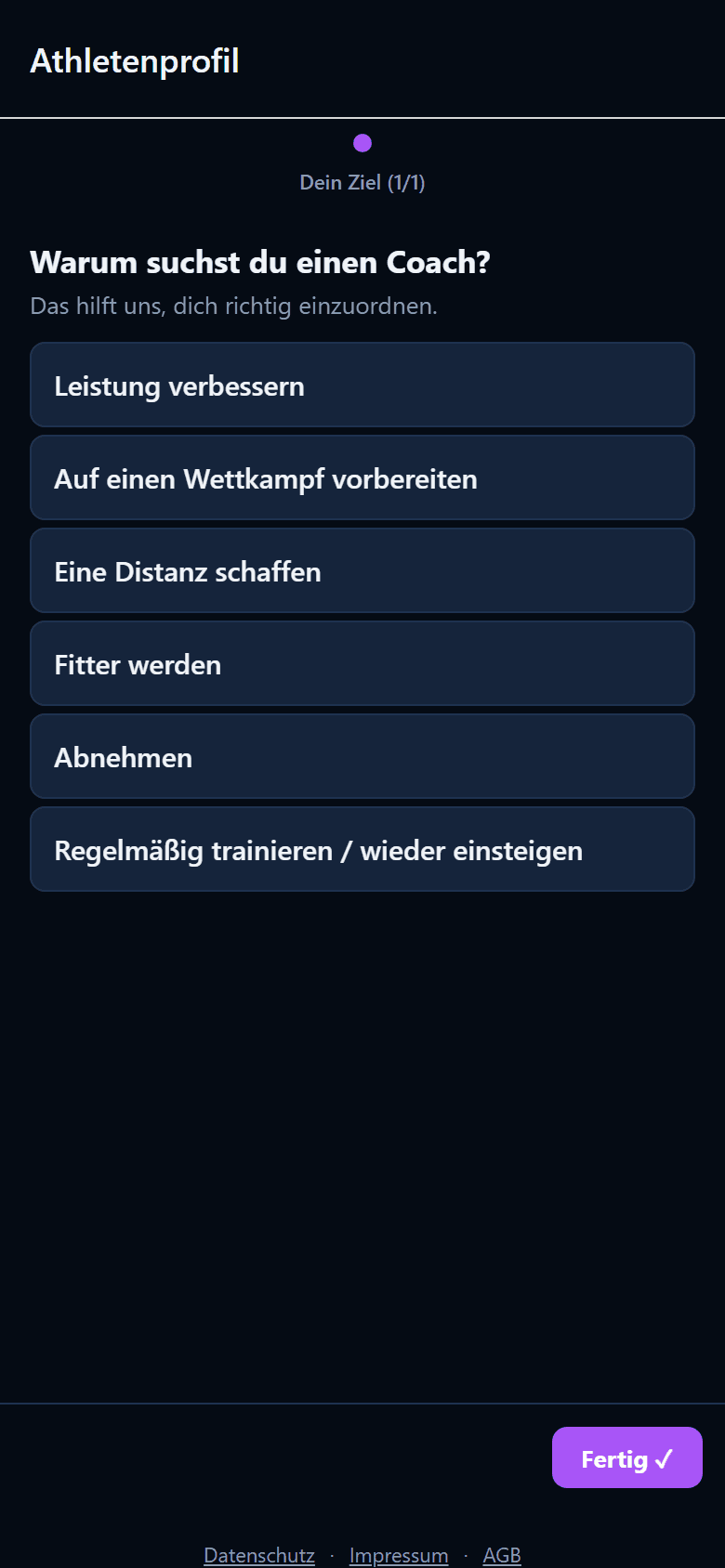 Onboarding-Assistent fuer das Athletenprofil