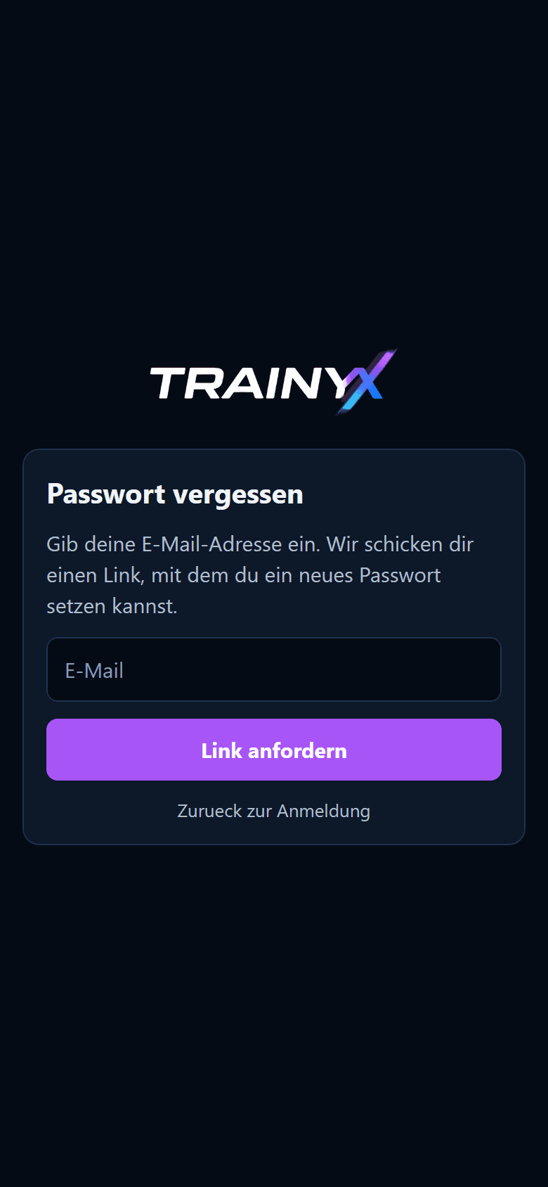 Formular zum Anfordern eines neuen Passworts