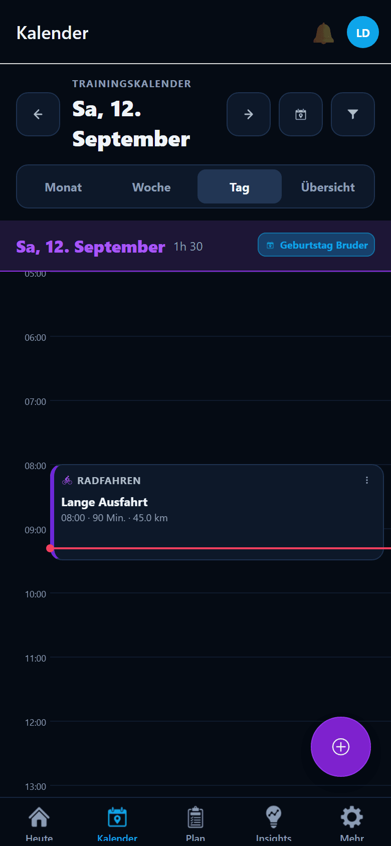 Kalender in der Tagesansicht