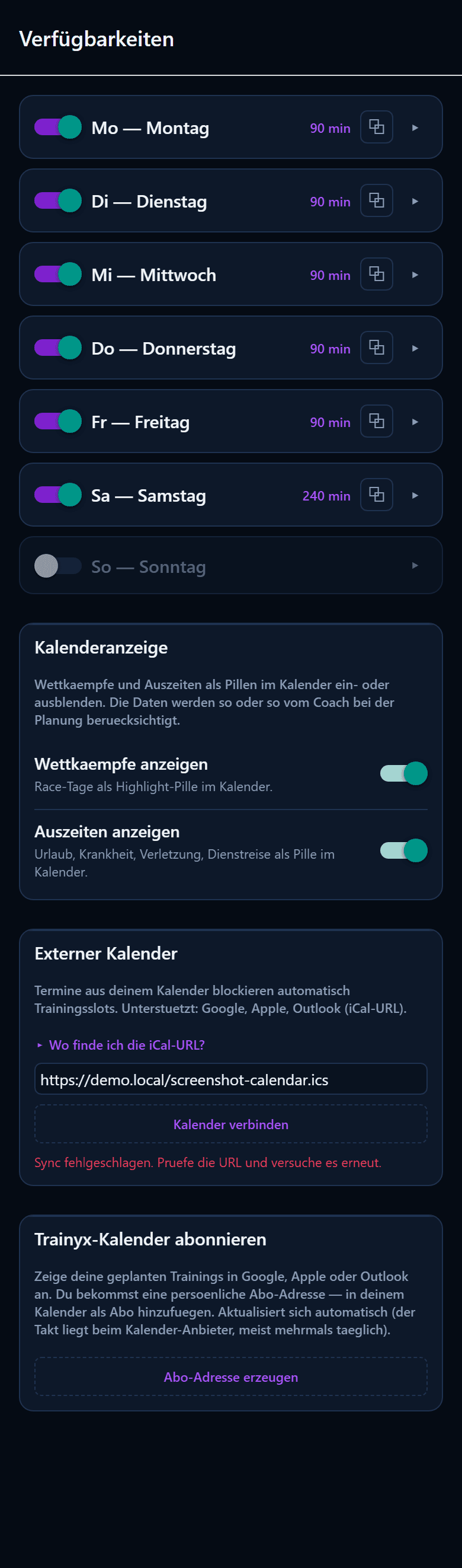 Verfuegbarkeiten mit Tagesregeln